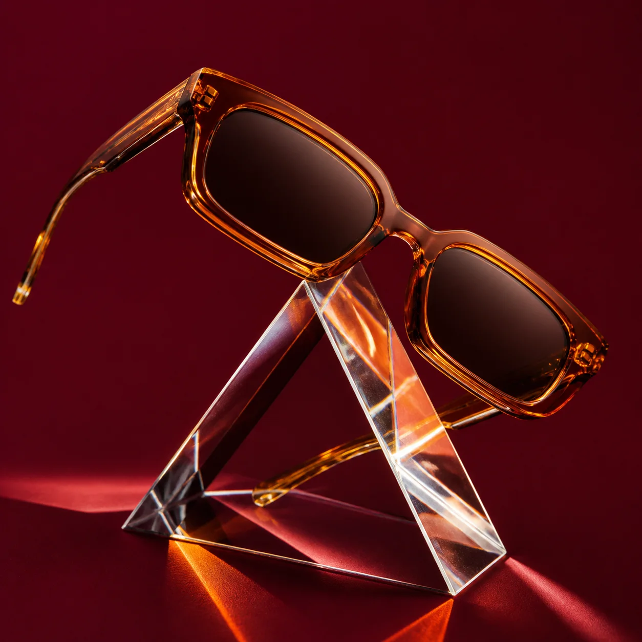 Amber acetate sunglasses shot as a catalog still